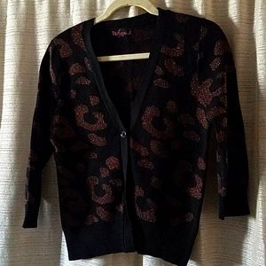 Black and Sparkly Brown Animal Print 3/4 Cardigan